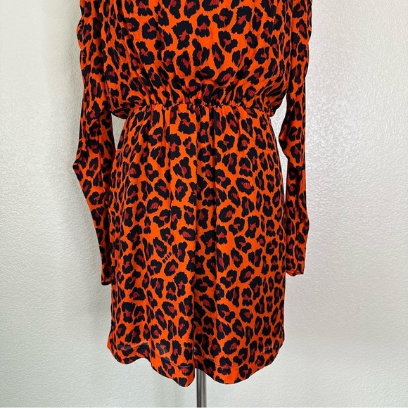 MSGM Milano Ruffled Orange Leopard Print Crepe Mini Dress, Sz Medium - Picture 5 of 13